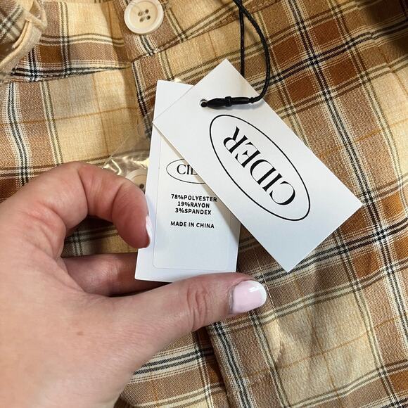 NEW Cider Yellow & Brown Plaid Print Straight Leg Pants Size Large - Picture 2 of 6